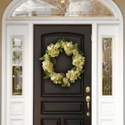 Flower Wreaths-National Tree Company Artificial Hanging Wreath, Green, Woven Vine Stem Base, Decorated With Hydrangea Blooms, Berry Clusters, Leafy Greens, Spring Collection, 24 Inches