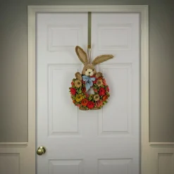 Easter Wreath-National Tree Company Artificial Hanging Wreath, Foam Base, Decorated With Red, Orange And Green Flower Blooms, Bunny Head And Feet, Includes Hanging Loop, Easter Collection, 20 Inches