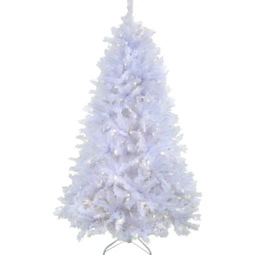 7Ft - 9Ft-National Tree Company Artificial Millville White Hinged Christmas Tree, Pre-Lit With Powerconnect Warm White Led Lights, Plug In, 7.5 Ft