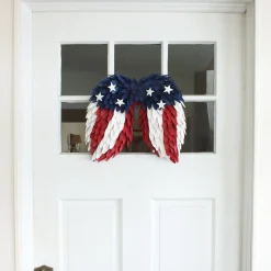 Patriotic Wreath-National Tree Company Artificial Patriotic Hanging Wings Wooden Base Decorated With Red White And Blue Wood Cuts 4Th Of July Collection 15 Inches