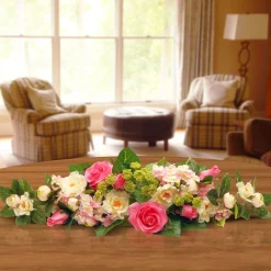 Flower Garlands / Swag-National Tree Company Artificial Plant Table Decoration, Decorated With Roses, Hydrangeas, Berry Clusters, Leafy Greens, Spring Collection, 25 Inches