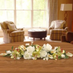 Flower Garlands / Swag-National Tree Company Artificial Plant Table Decoration, Decorated With Roses, Lilies, Berry Clusters, Leafy Greens, Spring Collection, 28 Inches