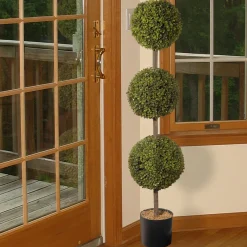 Topiaries / Shurbs-National Tree Company Artificial Potted Three Ball Topiary, Boxwood, Includes Black Pot Base, Spring Collection, 4 Feet