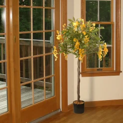 Potted Flower Plants-National Tree Company Artificial Potted Tree, Wisteria, Decorated With Yellow Flower Blooms, Includes Black Pot Base, Spring Collection, 4 Feet