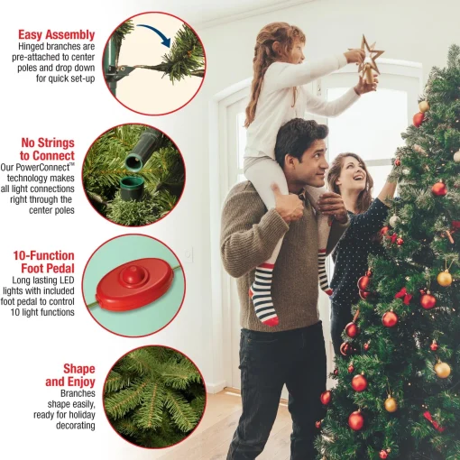 Slim-National Tree Company Artificial Pre-Lit Medium Christmas Tree, Green, Kingswood Fir, Dual Color Led Lights, Includes Stand, 7.5 Feet