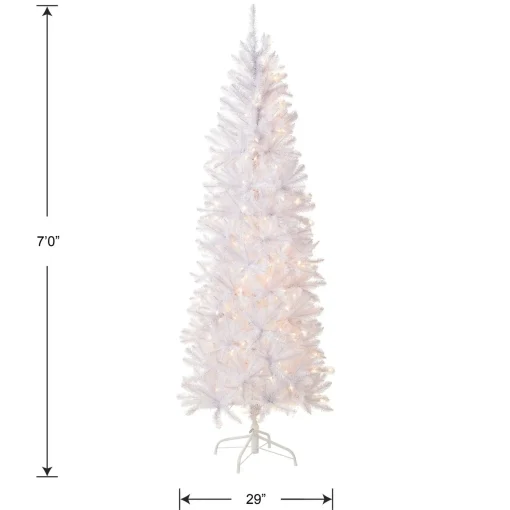 7Ft - 9Ft-National Tree Company Artificial Pre-Lit Slim Christmas Tree, White, Kingswood Fir, White Lights, Includes Stand, 7 Feet