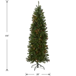 5Ft - 6Ft-National Tree Company Artificial Pre-Lit Slim Christmas Tree, Green, Kingswood Fir, Multicolor Lights, Includes Stand, 6.5 Feet
