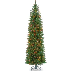 5Ft - 6Ft-National Tree Company Artificial Pre-Lit Slim Christmas Tree, Green, Kingswood Fir, Multicolor Lights, Includes Stand, 6.5 Feet