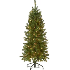 Slim-National Tree Company Artificial Pre-Lit Slim Christmas Tree, Green, Kingswood Fir, White Lights, Includes Stand, 4.5 Feet