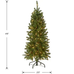 Slim-National Tree Company Artificial Pre-Lit Slim Christmas Tree, Green, Kingswood Fir, White Lights, Includes Stand, 4.5 Feet