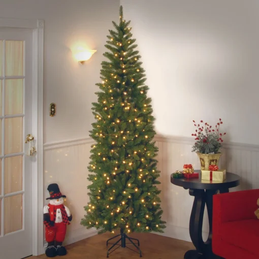 7Ft - 9Ft-National Tree Company Artificial Pre-Lit Slim Christmas Tree, Green, Kingswood Fir, Dual Color Led Lights, Includes Stand, 7.5 Feet