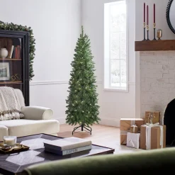 5Ft - 6Ft-National Tree Company Artificial Pre-Lit Slim Christmas Tree, Green, Kingswood Fir, White Lights, Includes Stand, 6 Feet