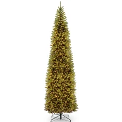 National Tree Company Slim^Artificial Pre-Lit Slim Christmas Tree, Green, Kingswood Fir, White Lights, Includes Stand, 10 Feet