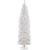 Slim-National Tree Company Artificial Pre-Lit Slim Christmas Tree, White, Kingswood Fir, White Lights, Includes Stand, 7.5 Feet