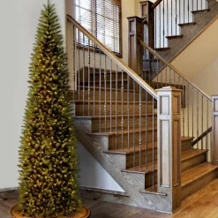 10Ft And Taller-National Tree Company Artificial Pre-Lit Slim Christmas Tree, Green, Kingswood Fir, Multicolor Lights, Includes Stand, 12 Feet