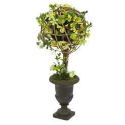 Easter Outdoor-National Tree Company Artificial Single Ball Topiary, Green, Decorated With Flower Blooms And Pastel Eggs, Vine, Spring Collection, 26 Inches