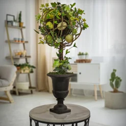 Easter Outdoor-National Tree Company Artificial Single Ball Topiary, Green, Decorated With Flower Blooms And Pastel Eggs, Vine, Spring Collection, 26 Inches