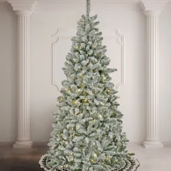 Slim-National Tree Company Artificial Snowy Chatham Slim Hinged Christmas Tree, Pre-Lit With Powerconnect Warm White Led Lights, Plug In, 9 Ft