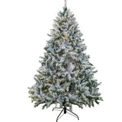 5Ft - 6Ft-National Tree Company Artificial Snowy Hudson Hinged Christmas Tree, Pre-Lit With Powerconnect Dual Colored Color Led Lights, Plug In, 6.5 Ft
