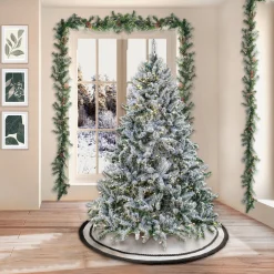 5Ft - 6Ft-National Tree Company Artificial Snowy Hudson Hinged Christmas Tree, Pre-Lit With Powerconnect Dual Colored Color Led Lights, Plug In, 6.5 Ft