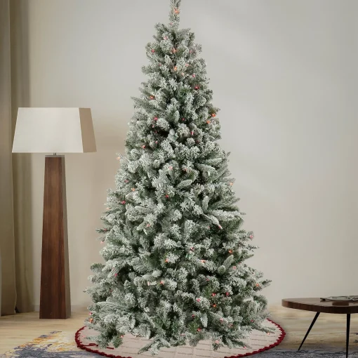 Slim-National Tree Company Artificial Snowy Mixed Pine Christmas Tree, Pre-Lit With Multi Incandescent Lights, Plug In, 6.5 Ft
