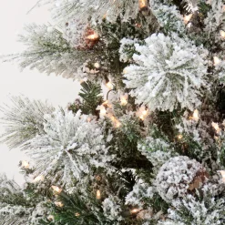 5Ft - 6Ft-National Tree Company Artificial Snowy Yorkshire Hinged Christmas Tree, Pre-Lit With Clear Incandescent Lights, Plug In, 6.5 Ft