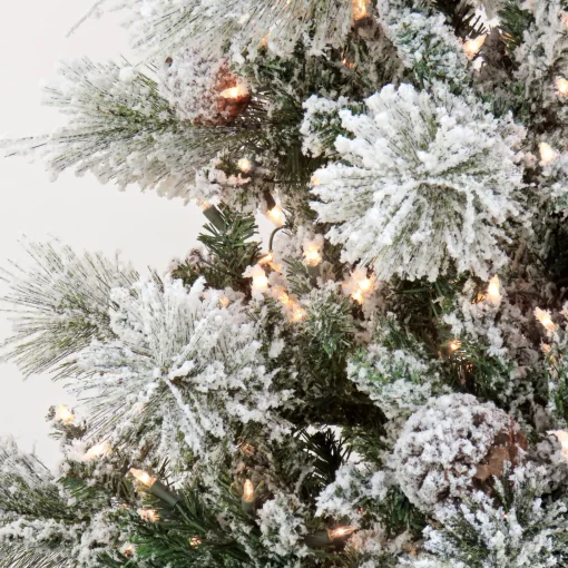 5Ft - 6Ft-National Tree Company Artificial Snowy Yorkshire Hinged Christmas Tree, Pre-Lit With Clear Incandescent Lights, Plug In, 6.5 Ft
