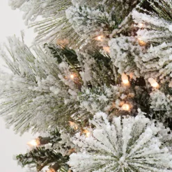 5Ft - 6Ft-National Tree Company Artificial Snowy Yorkshire Hinged Christmas Tree, Pre-Lit With Clear Incandescent Lights, Plug In, 6.5 Ft