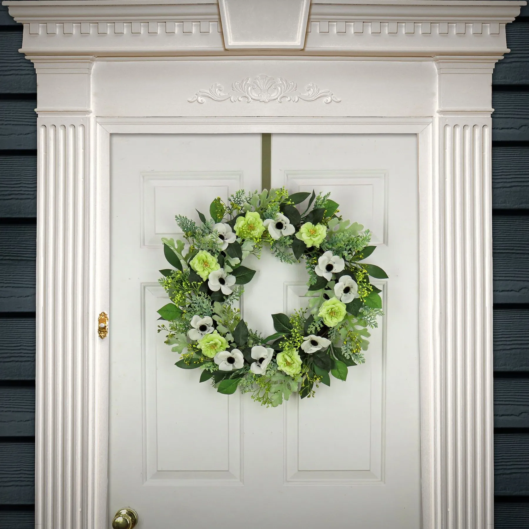 Flower Wreaths-National Tree Company Artificial Spring Wreath, Woven Branch Base, Decorated With Rose And Anemone Flower Blooms, Leafy Greens, Spring Collection, 24 Inches