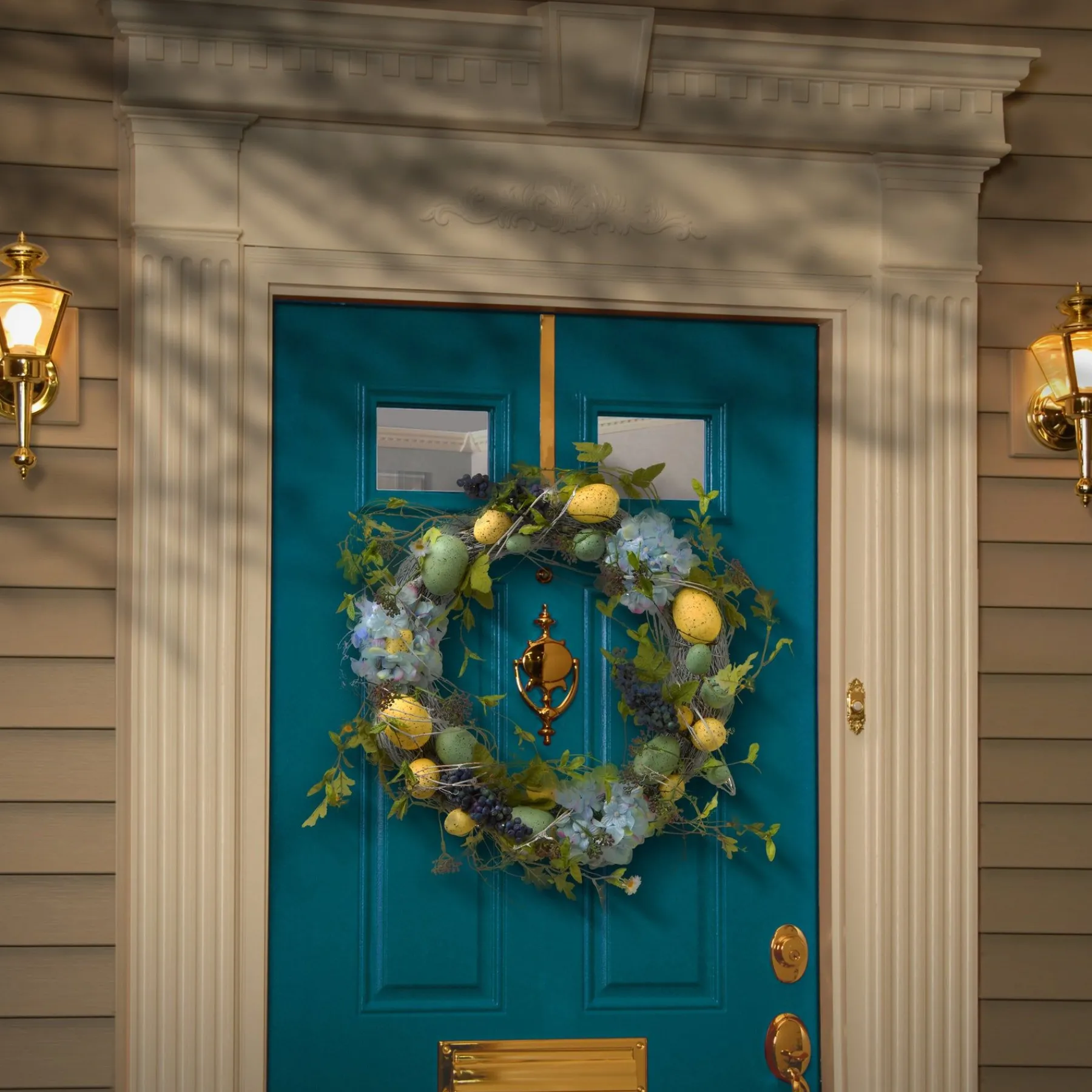 Easter Wreath-National Tree Company Artificial Spring Wreath, Decorated With Pastel Eggs, Berry Clusters, Hydrangea Blooms, Easter Collection, 18 Inches