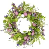 Easter Wreath-National Tree Company Artificial Spring Wreath, Woven Branch Base, Decorated With Purple Flower Blooms, Pastel Eggs, Berries, Easter Collection, 20 Inches