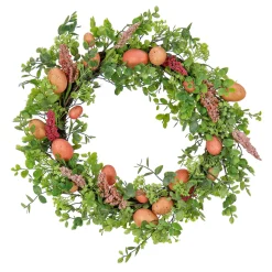 Easter Wreath-National Tree Company Artificial Spring Wreath, Woven Branch Base, Decorated With Pink Pastel Eggs, Pink Flowers, Leafy Greens, Easter Collection, 22 Inches