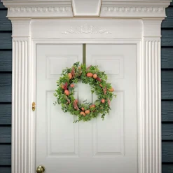 Easter Wreath-National Tree Company Artificial Spring Wreath, Woven Branch Base, Decorated With Pink Pastel Eggs, Pink Flowers, Leafy Greens, Easter Collection, 22 Inches