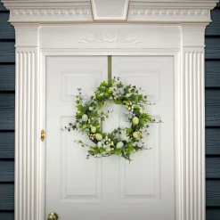 Easter Wreath-National Tree Company Artificial Spring Wreath, Woven Branch Base, Decorated With Pastel Eggs, Blue Flowers, Ivy, Leafy Greens, Easter Collection, 22 Inches