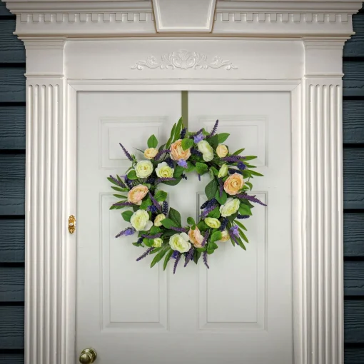 Flower Wreaths-National Tree Company Artificial Spring Wreath, Woven Branch Base, Decorated With Ranunculus And Astilbes Flower Blooms, Leafy Greens, Spring Collection, 24 Inches