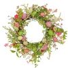 Easter Wreath-National Tree Company Artificial Spring Wreath, Woven Branch Base, Decorated With Pink Flower Blooms, Pastel Eggs, Berries, Easter Collection, 20 Inches