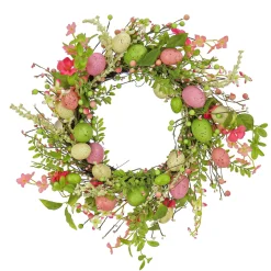 Easter Wreath-National Tree Company Artificial Spring Wreath, Woven Branch Base, Decorated With Pink Flower Blooms, Pastel Eggs, Berries, Easter Collection, 20 Inches