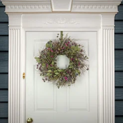 Flower Wreaths-National Tree Company Artificial Spring Wreath, Metal Ring Base, Decorated With Eucalyptus, Wildflowers, Leafy Greens, Spring Collection, 22 Inches