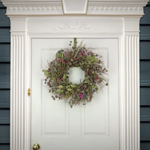 Flower Wreaths-National Tree Company Artificial Spring Wreath, Metal Ring Base, Decorated With Eucalyptus, Wildflowers, Leafy Greens, Spring Collection, 22 Inches
