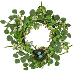 Easter Wreath-National Tree Company Artificial Spring Wreath, Woven Branch Base, Decorated With Spring Blooms, Berries, Bird'S Nest With Pastel Eggs, Spring Collection, 20 Inches
