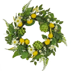 Flower Wreaths-National Tree Company Artificial Spring Wreath, Woven Branch Base, Decorated With Lemons, Artichokes, Daisy Blooms, Leafy Greens, Spring Collection, 22 Inches