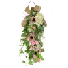 Greenery Wreaths-National Tree Company Artificial Teardrop Wall Hanging Decoration, Pink, Woven Branch Base, Decorated With Hydrangea And Tulip Blooms, Eucalyptus Leaves, Flowing Green Stems, Spring Collection, 26 Inches