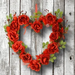 Valentine'S Day Wreath-National Tree Company Artificial Valentine'S Floral Heart Wreath, Red, Decorated With Roses, Flower Blooms, Berry Clusters, Valentine'S Day Collection, 16 Inches