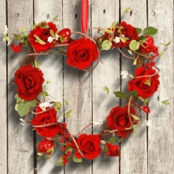 Valentine'S Day Wreath-National Tree Company Artificial Valentine'S Floral Heart Wreath, Red, Decorated With Roses, Vines, Berry Clusters, Valentine'S Day Collection, 20 Inches