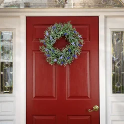 Flower Wreaths-National Tree Company Artificial Wreath Decoration, Purple, Woven Branch Base, Decorated With Lavender, Rosemary, Flowing Green Stems, Spring Collection, 19 Inches