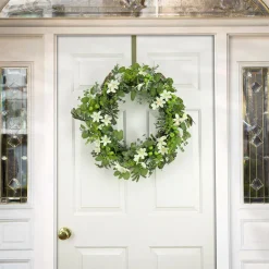 Flower Wreaths-National Tree Company Artificial Wreath Decoration, Green, Woven Branch Base, Decorated With Mixed Flower Blooms, Flowing Green Stems, Spring Collection, 24 Inches