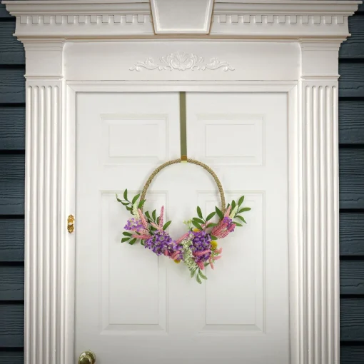 Flower Wreaths-National Tree Company Artificial Wreath Decoration, Purple, Woven Hoop Ring Base, Decorated With Lavender, Mini Blossoms, Flowing Green Stems, Spring Collection, 16 Inches