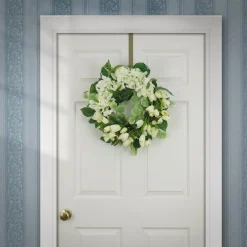 Flower Wreaths-National Tree Company Artificial Wreath Decoration, Cream, Woven Branch Base, Decorated With Tulip And Buttercup Blooms, Seed Pods, Flowing Green Stems, Spring Collection, 22 Inches