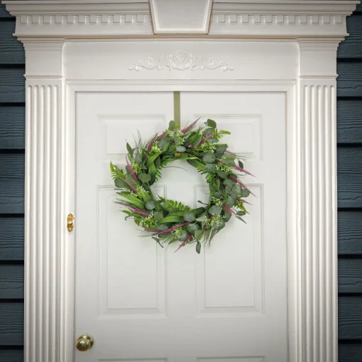 Greenery Wreaths-National Tree Company Artificial Wreath Decoration, Green, Woven Branch Base, Decorated With Eucalyptus Leaves, Lavender, Flowing Green Stems, Spring Collection, 22 Inches