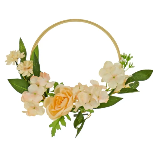 Flower Wreaths-National Tree Company Artificial Wreath Decoration, Pink, Hoop Ring Base, Decorated With Rose And Hydrangea Blooms, Flowing Green Stems, Spring Collection, 12 Inches